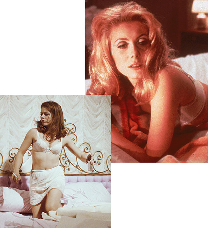 Слева: Пэтти Дьюк в фильме «Долина кукол», 1967 год. Справа: Катрин Денёв в фильме «Дневная красавица», 1967 год