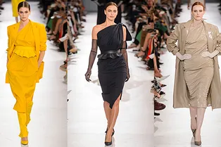 Сочетание юбок и брюк, гетры на кнопках, перчатки из сеточки и виниловые платья в экстравагантной коллекции Max Mara