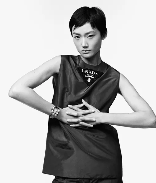 ТОП И БРЮКИ, Prada; ЧАСЫ SANTOS DE CARTIER, Cartier ТОП И БРЮКИ, Prada; ЧАСЫ SANTOS DE CARTIER, Cartier