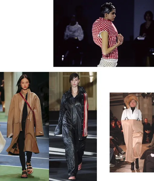 Слева направо: Céline, осень-зима 2016/2017; Acne Studios, осень-зима 2016/2017; COMME des GARÇONS, весна-лето 1997; Вивьен Вествуд на мужском показе YOHJI YAMAMOTO осень-зима 1998/1999 Слева направо: Céline, осень-зима 2016/2017; Acne Studios, осень-зима 2016/2017; COMME des GARÇONS, весна-лето 1997; Вивьен Вествуд на мужском показе YOHJI YAMAMOTO осень-зима 1998/1999
