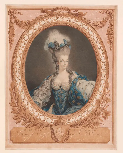 Гравюра с изображением Марии-Антуанетты в платье Розы Бертен