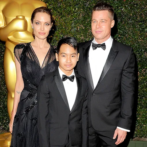 Анджелина Джоли и Брэд Питт с сыном Мэддоксом