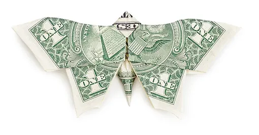 Манигами (оригами из денег) в виде бабочек