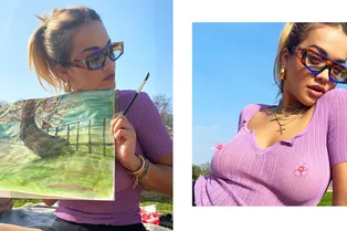 Рита Ора в просвечивающем топе без белья решила порисовать на свежем воздухе Рита Ора в просвечивающем топе без белья решила порисовать на свежем воздухе