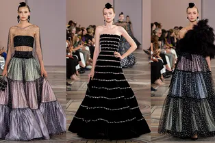 Платья из прозрачной сетки, «тесные» жакеты и брюки из органзы на показе Giorgio Armani Privé