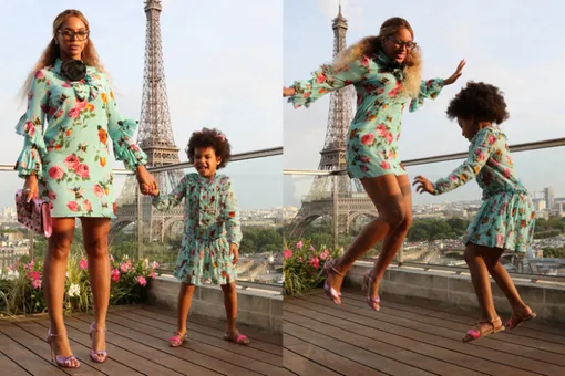 Бейонсе с дочерью в одинаковых платьях Gucci