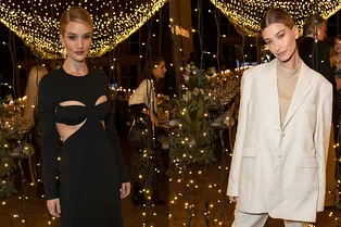 Роузи Хантингтон-Уайтли в откровенном платье и Хейли Болдуин в мужском костюме на званом вечере в Оксфордшире