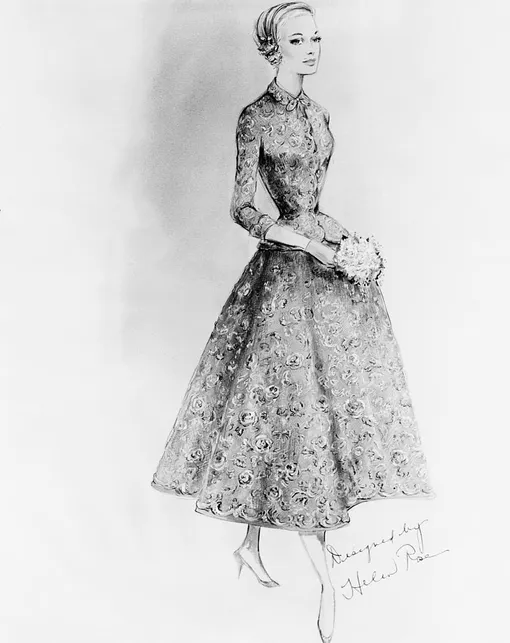 Эскиз первого свадебного наряда Грейс Келли от художницы по костюмам Хелен Роуз