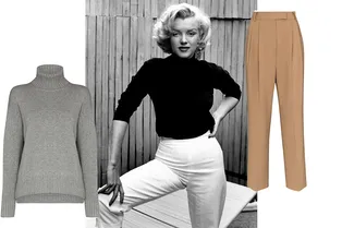Водолазка и брюки с высокой талией — любимое модное комбо Мэрилин Монро