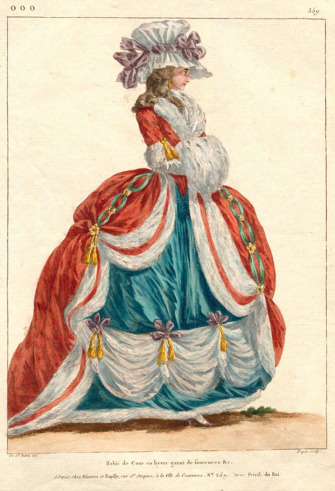 Гравюры с изображением Марии-Антуанетты в платьях Розы Бертен