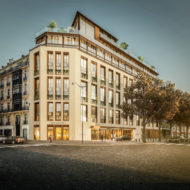 Фасад отеля Bvlgari в Париже
