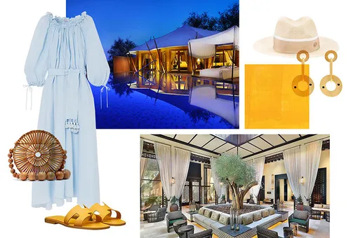 Платье Three Graces London, 42 750 руб.; серьги Marni, 16 245 руб.; мюли Hermès, 43 605 руб.; шляпа Maison Michel, 41 895 руб.; сумка Cult Gaia, 14 200 руб. Платье Three Graces London, 42 750 руб.; серьги Marni, 16 245 руб.; мюли Hermès, 43 605 руб.; шляпа Maison Michel, 41 895 руб.; сумка Cult Gaia, 14 200 руб.