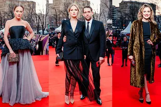 Аглая Тарасова, Надежда Михалкова, Маруся Фомина и Наталья Гольденберг на открытии ММКФ