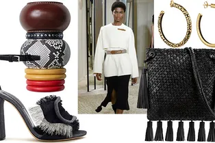 Плетеные сумки, браслеты из экзотической кожи и серьги-кольца для модного сафари