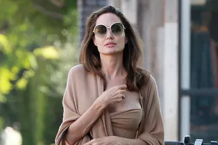 Сама элегантность: Анджелина Джоли в нюдовом тотал-луке гуляет с сыном