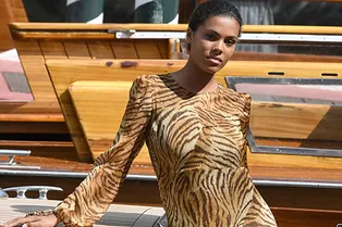 Тина Кунаки на Венецианском фестивале в платье с анималистичным принтом