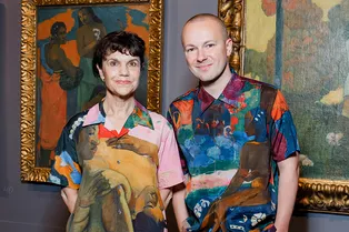 Равшана Куркова, Ляйсан Утяшева и Гоша Рубчинский на вернисаже в ГМИИ им. А. С. Пушкина