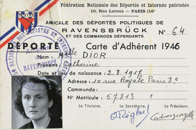 Членский билет Катрин Диор в Ассоциацию бывших депортированных в концлагерь Равенсбрюк, 1946 год