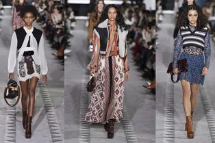 Летящие платья, меховые жилеты и свободные 70-е на показе Longchamp