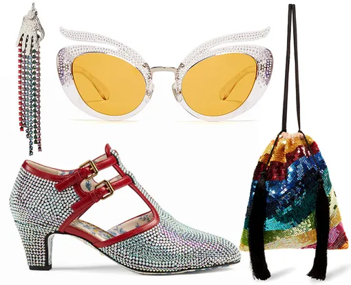Серьги, Missoni; сумка, Attico; очки, Miu Miu; туфли, Gucci