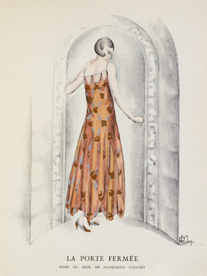 Иллюстрация вечернего платья Madeleine Vionnet в журнале Gazette Du Bon Ton 1924/25