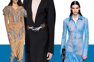 Железная бахрома, голубой и много-много вырезов: главные тренды из Нью-Йорка и Лондона