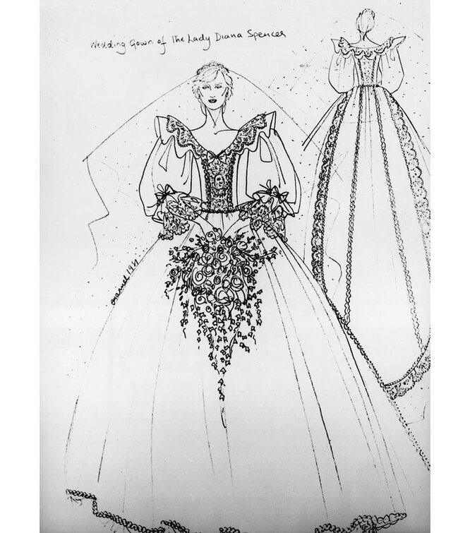 Эскиз свадебного платья принцессы Дианы