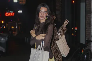 Лимонная юбка-макси и прозрачный коричневый топ: сразу несколько трендов текущего и будущего сезонов в образе Эмили Ратаковски