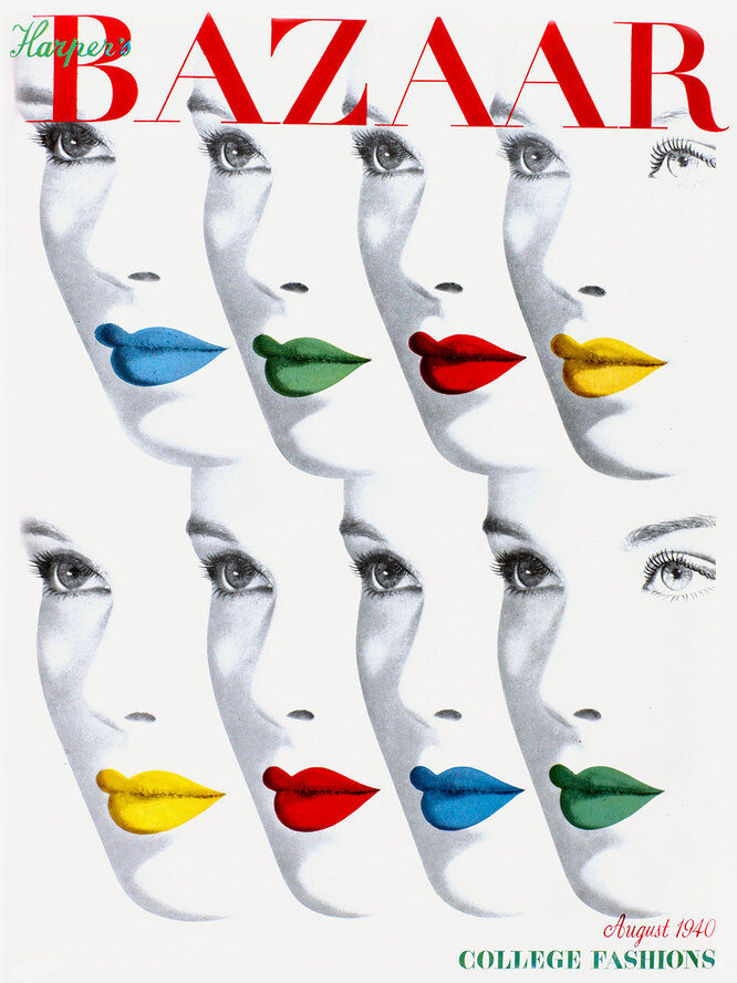 Обложка авторства Герберта Байера (август 1940 года), одного из ярчайших представителей баухауса, предвосхитила поп-арт: множество идентичных лиц с разноцветными губами рифмуется с работами Уорхола и Роя Лихтенштейна.