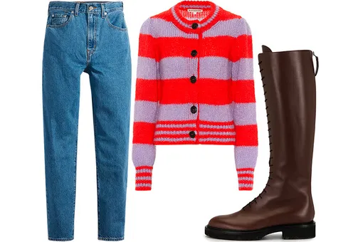 ДЖИНСЫ, LEVI’S; КАРДИГАН, ALEXACHUNG; САПОГИ, KHAITE ДЖИНСЫ, LEVI’S; КАРДИГАН, ALEXACHUNG; САПОГИ, KHAITE