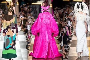 Маски-бабочки, костюмы диковинных зверей и платья из цветов на показе Schiaparelli