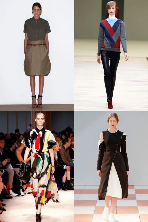 Сверху вниз по часовой стрелке: Celine Resort 2010; Celine осень 2011; Celine осень 2015; Celine весна 2014