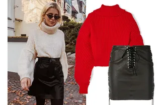 Осеннее комбо: носим кожаные юбки с уютными свитерами