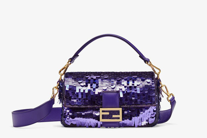 Purple sequined baguette bag, Fendi