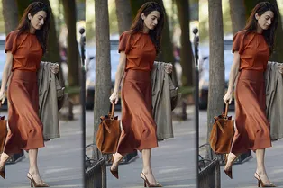 Амаль Клуни поддерживает тренд на монохром и гуляет по Нью-Йорку в терракотовом тотал-луке