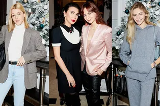 Юлианна Караулова и Ясмина Муратович на презентации елок российских дизайнеров