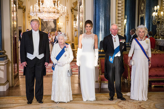 Дональд Трамп, Елизавета II, Мелания Трамп, принц Чарльз и герцогиня Камилла