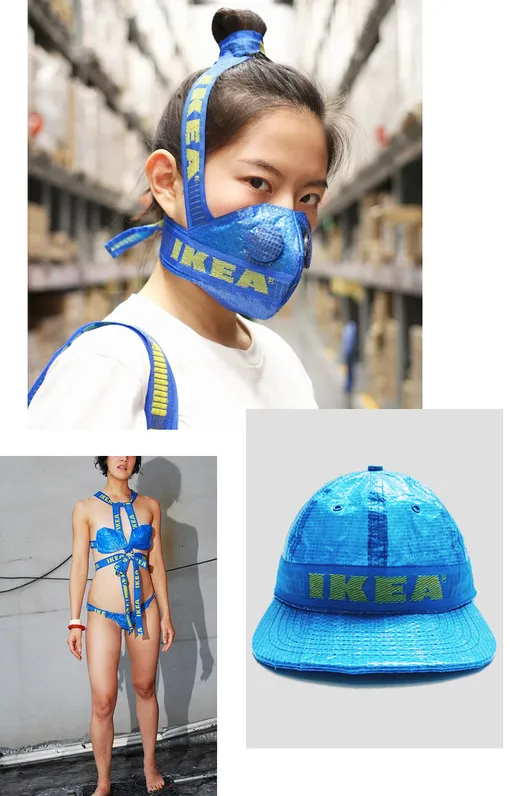 Слева направо: бикини IKEA Hackers, защитная маска Zhijun Wang, кепка Chinatown Market and «PLEASURES» Art & Apparel