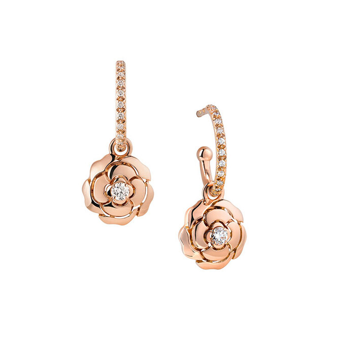 Dangling earrings in 18K pink gold and diamonds