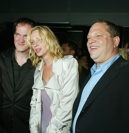 Квентин Тарантино, Ума Турман и Харви Вайнштейн на afterparty «Убить Билла. Фильм 2»