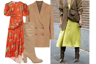 Носим любимое летнее платье с высокими сапогами и пиджаком