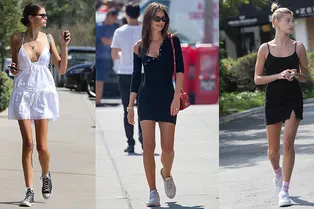 Носим секси-платье с кроссовками, как Кайя Гербер, Белла Хадид и другие модницы