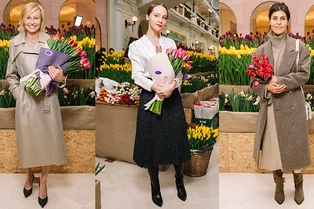 Ингеборга Дапкунайте, Юлия Хлынина и Надежда Оболенцева на традиционном цветочном базаре