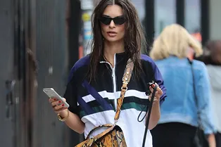 Олимпийка, велосипедки и сумка из змеиной кожи: в чем Эмили Ратаковски выгуливает собаку