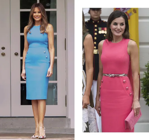 Мелания Трамп, июнь 2017; Королева Летиция, июнь 2018 Мелания Трамп, июнь 2017; Королева Летиция, июнь 2018