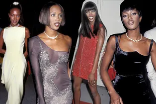 Голые платья и мини из страз: 16 лучших вечерних образов Наоми Кэмпбелл из 90-х