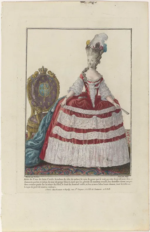 Гравюра с изображением Марии-Антуанетты в платье Розы Бертен