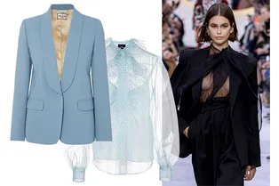 Носим жакет с прозрачной блузкой с бантом