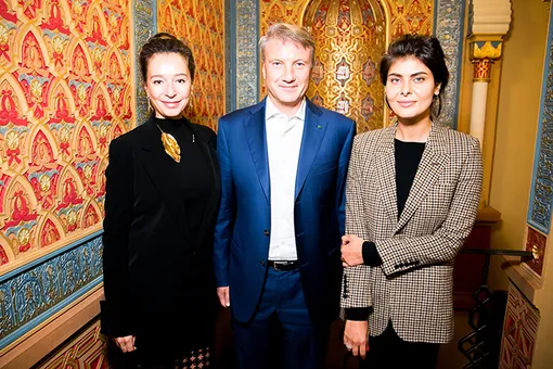 Ирина Кудрина, Герман Греф и Надежда Оболенцева на лекции Интеллектуального клуба «418» Ирина Кудрина, Герман Греф и Надежда Оболенцева на лекции Интеллектуального клуба «418»