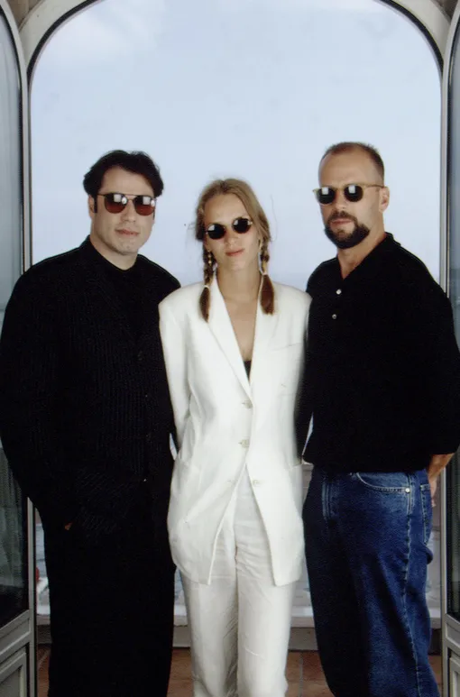 Джон Траволта, Ума Турман и Брюс Уиллис в Каннах в 1994 году